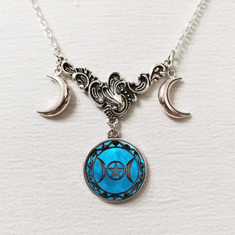 Wholesale  Triple Moon Goddess Crescent Crystal Glass Pendant Necklace Handmade Ladies Jewelry Gifts